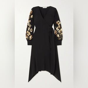 Tory Burch Embroidered Floral Wrap Dress - Black